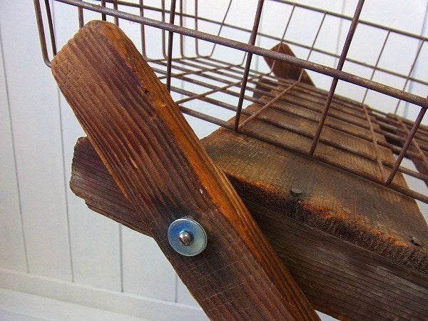 木製アンティーク・マルシェ・ワゴン・折り畳み式/ディスプレイワゴン/店舗什器/蚤の市
