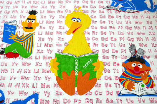 セサミストリートの仲間たち・アルファベット&読書・ヴィンテージ・USED・カーテン生地・ファブリック