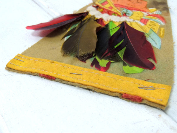 【1940's~・インディアン】ミシガン州・ヴィンテージ・ペナント・羽根つき