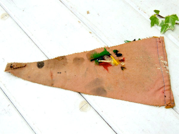 【1940's~MACKINAW CITY】羽つきインディアン・ミシガン州・ヴィンテージ・ペナント