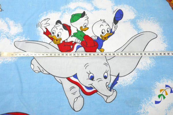 ミッキー&フレンズー ディズニー 空飛ぶ飛行船 ヴィンテージ フラットシーツ(1/2) USA