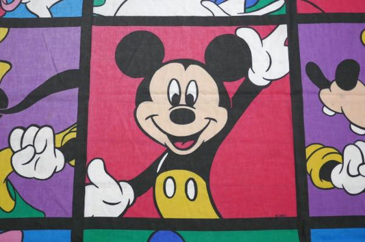 ミッキー&フレンズ ディズニー カラフル パネル柄 ヴィンテージ ユーズドシーツ(フラットタイプ)