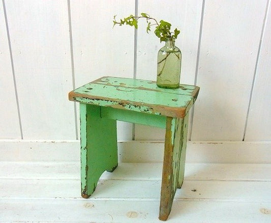 若草色の小さなアンティーク・木製スツール/踏み台 USA