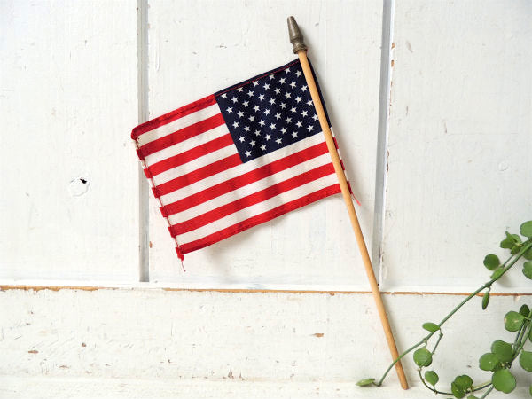 アメリカンフラッグ・50州 USA・木製ポール付き・ヴィンテージ・アメリカ合衆国・星条旗・旗②