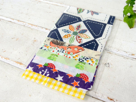 レトロポップ・イチゴ&花柄&ヨット柄・ヴィンテージ・ファブリック・10cm角・はぎれ7枚セット/生地