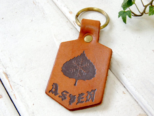 ASPEN・ポプラ葉 デッドストック・ヴィンテージ・レザー・キーホルダー・USA