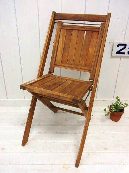 【シモンズ】木製・アンティーク・フォールディングチェア/折り畳みイス/木製椅子 USA
