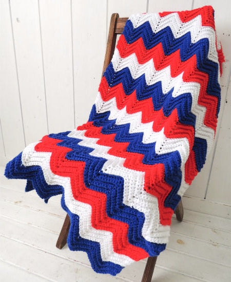 トリコロールカラー・ヴィンテージ・ニット・ブランケット/ひざ掛け USA