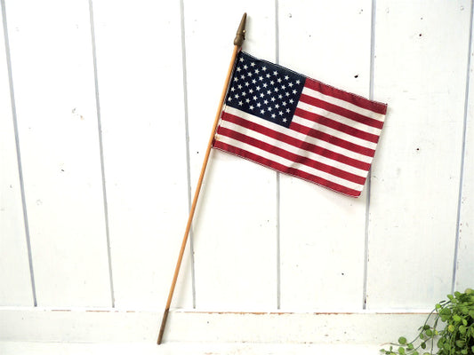 USA・アメリカンフラッグ 50州・星条旗・木製ポール・ヴィンテージ・旗・アメリカ合衆国・看板