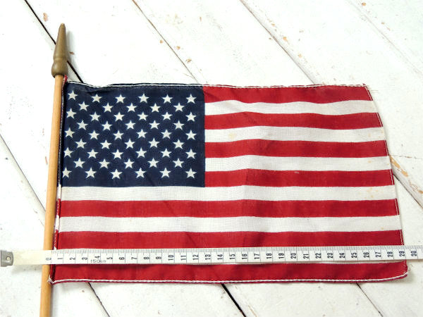 USA・アメリカンフラッグ 50州・星条旗・木製ポール・ヴィンテージ・旗・アメリカ合衆国・看板
