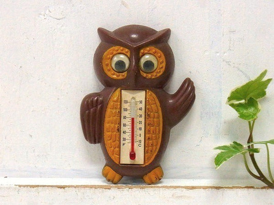 フクロウ型の小さなヴィンテージ・温度計/サーモメーター USA