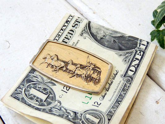 【ANSON】クラシックデザイン・馬車モチーフ・ゴールドプレート・ヴィンテージ・マネークリップ