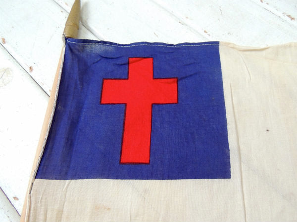 クリスチャンフラッグ 十字架・キリスト教・木製ポール付き・アンティーク・フラッグ・旗 ・教会②