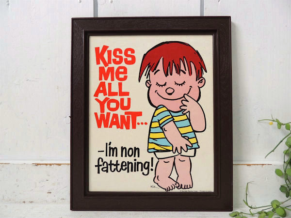 KISS Me ALL YOU WANT・メッセージ 男の子・ビンテージ・壁飾り フレーム USA