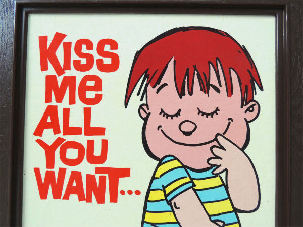 KISS Me ALL YOU WANT・メッセージ 男の子・ビンテージ・壁飾り フレーム USA