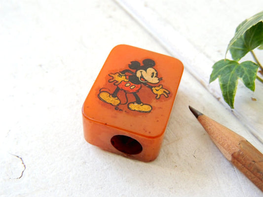 【OLDミッキーマウス】ディズニー・オレンジ色・ヴィンテージ・鉛筆削り・ペンシルシャープナー・文房具