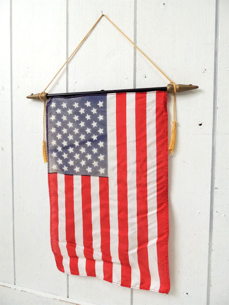 タペストリー式・木製ポール・50星・ヴィンテージ・星条旗/アメリカンフラッグ/国旗 USA