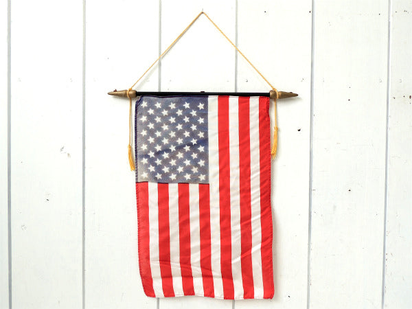タペストリー式・木製ポール・50星・ヴィンテージ・星条旗/アメリカンフラッグ/国旗 USA