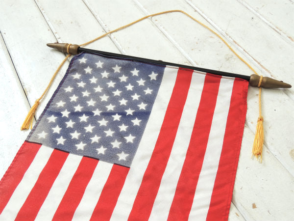 タペストリー式・木製ポール・50星・ヴィンテージ・星条旗/アメリカンフラッグ/国旗 USA