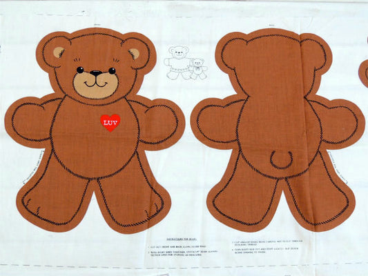 【LUV♡テディベア】ピロードール・2体・デッドストック・ヴィンテージ・パネル生地/ファブリック