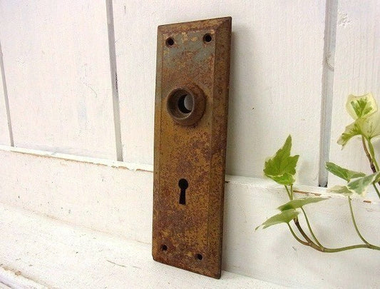 【真鍮製・ドアプレート】シャビーなドア金具・アンティーク/鍵穴/建材/USA