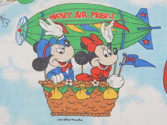 【ミッキー&フレンズー】ディズニー・飛行船柄・ヴィンテージ・ユーズドシーツ(ボックスタイプ)USA