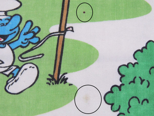 【スマーフ】SMURF・グリーンビレッジ柄・ヴィンテージ・ユーズドシーツ(1/2) USA