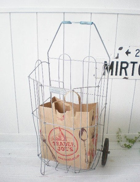 折り畳み アンティーク・ワイヤー・カート/キャリーバスケット USA