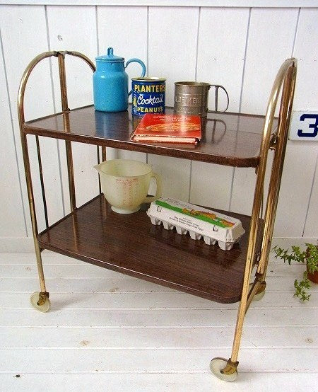 【FOLD'N ROLL】ウッド柄・ヴィンテージ・フォールディング・ワゴン/キッチンワゴン USA