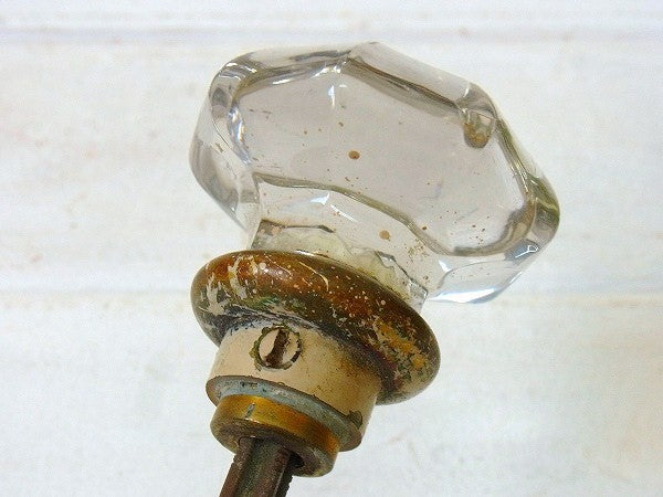 8角形のガラス製×真鍮製・アンティーク・ドアノブ USA