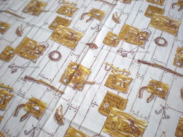 ウエスタン カウボーイ インディアン 手描きタッチ ヴィンテージ ファブリック 生地 USA