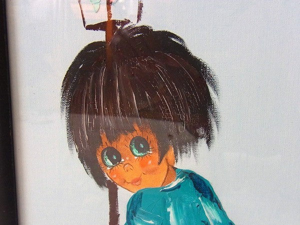 【Big Eye Boy・1960's~】木製フレーム入り・ビンテージ・絵画・油絵・壁飾り