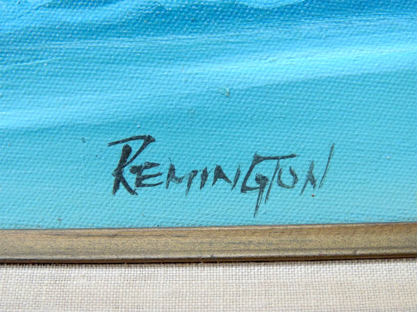 青空と海・波とカモメ REMINGTON 直筆・ウッドフレーム・USA・オイルペイント・手描き・絵画