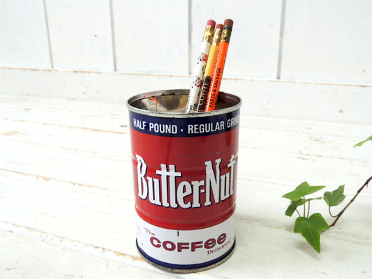 【Butter-Nut Coffee/ヒューストン】ブリキ製・ヴィンテージ・コーヒー缶/ガーデニング