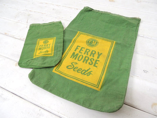 【FERRY MORSE Seeds】緑×黄・ヴィンテージ・シードサック/種袋/布袋(小)