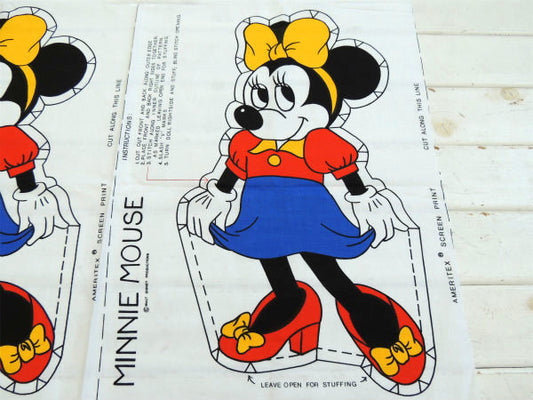 【ミニーマウス】ぬいぐるみ・ピロードール・デッドストック・ヴィンテージ・パネル生地/ファブリック