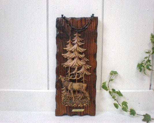 ドイツ トナカイ・木製ヴィンテージ壁掛けオブジェ