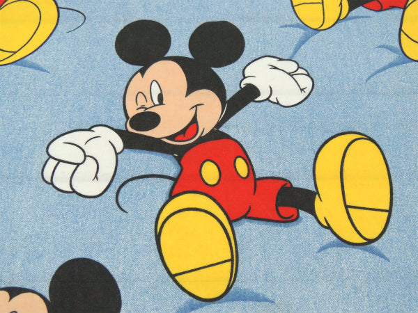 【ミッキーマウス】ディズニー・デニム柄・ヴィンテージ・ユーズドシーツ(フラットタイプ) USA