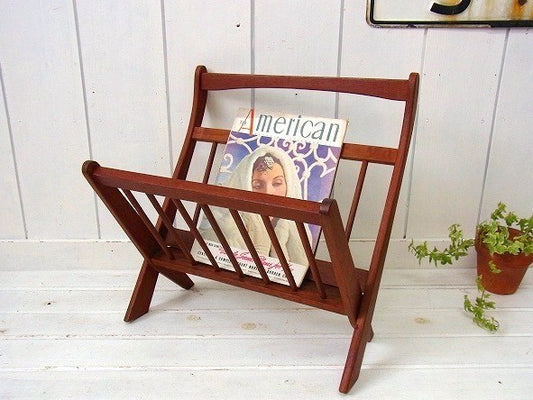 ミッドセンチュリー・木製・ヴィンテージ・マガジンラック/マガジンスタンド USA