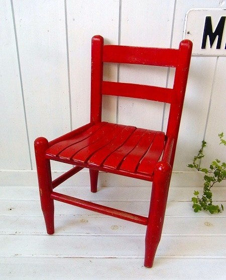 赤色の木製・アンティーク・子供イス/チャイルドチェア/椅子/ローチェア USA
