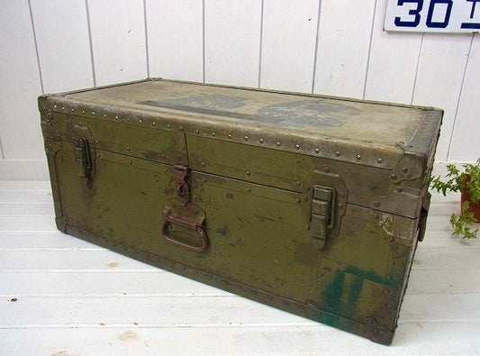1946【MILLER MFG CO】カーキ色・2段式・木製・アンティーク・トランク/ウッドボックス