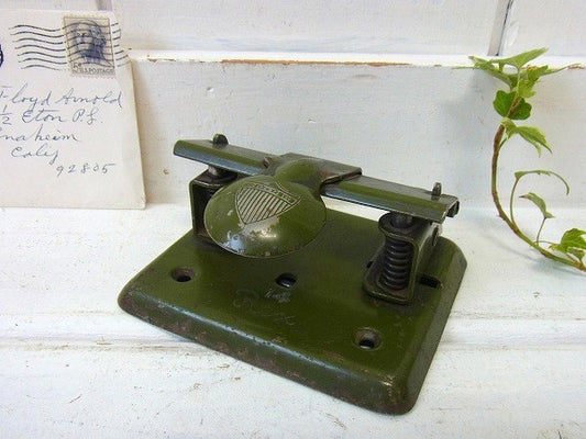 【Rex】オリーブグリーン・2つ穴・ヴィンテージ・ペーパーパンチ/穴あけパンチ USA