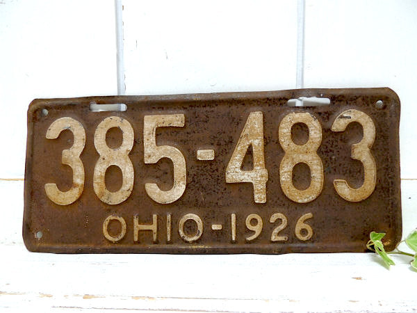 1926年・オハイオ州・アンティーク・OLD・ナンバープレート・カーライセンスプレート・ガレージ