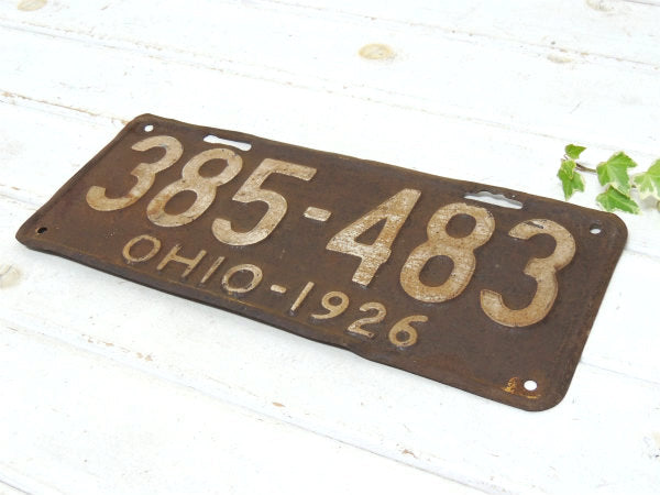 1926年・オハイオ州・アンティーク・OLD・ナンバープレート・カーライセンスプレート・ガレージ