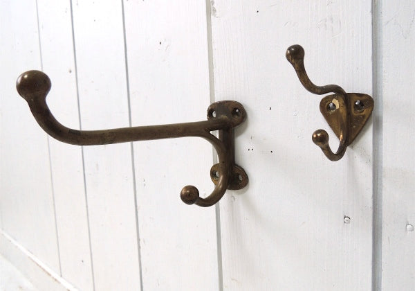真鍮製の大きなアンティーク・ウォールフック/ハンガーフック USA