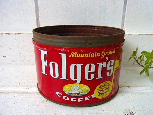 【Folgers】フォルジャーズ・ブリキ製・ヴィンテージ・コーヒー缶/ティン缶 USA
