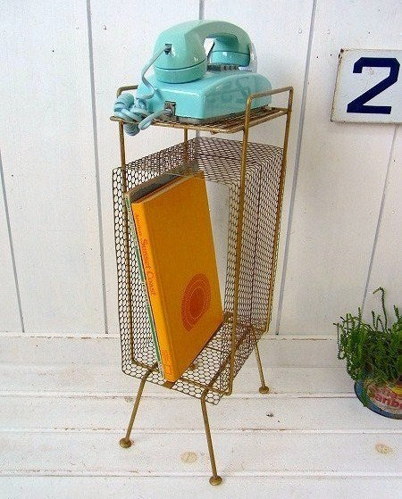 ゴールド色・ヴィンテージ・縦型・マガジンスタンド/マガジンラック USA