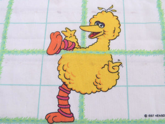 【セサミストリート】ビッグバード&アーニー&エルモ・チェック柄・ユーズドシーツ(1/2)