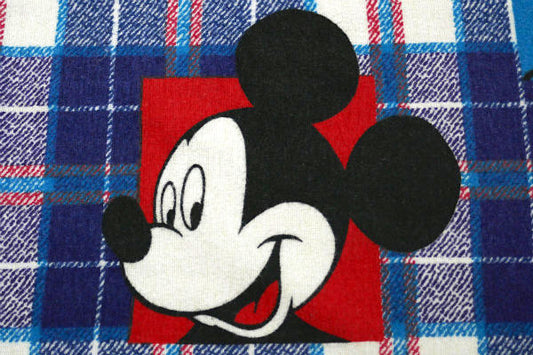ミッキー&フレンズ チェック柄 コットン100% ヴィンテージ ユーズドシーツ フラットタイプ