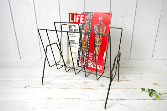 ミッドセンチュリー ダークブラウン メタル製 ヴィンテージ マガジンラック マガジンスタンド USA